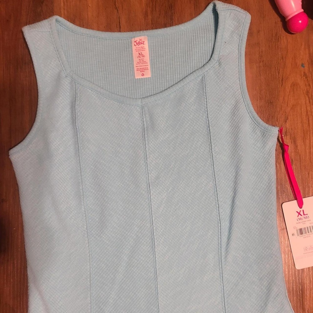 Justice Girls XL 16/18 Base Tank Top Light Blue Ribbed Sleeveless Scoop neck
